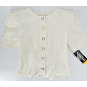 All That Jazz‎ Vintage 80's Shirt Blouse Lace Shoulder Pads Buttons Cream 11/12